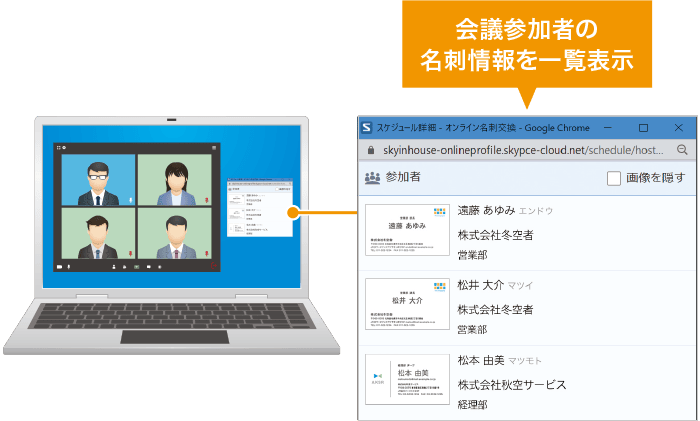 オンライン会議中も名刺情報を確認しやすい