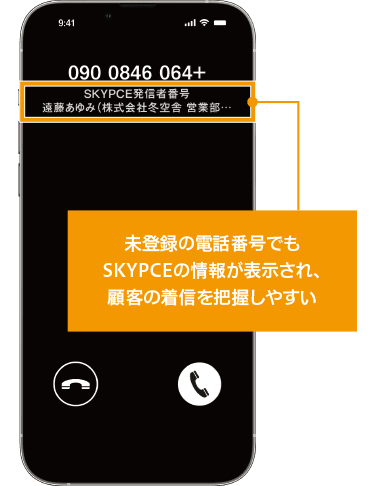 名刺登録するだけで、顧客からのスマートフォンへの着信を素早く把握